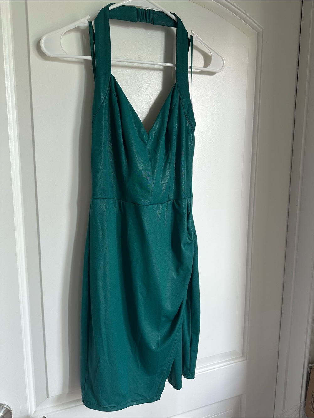 City Triangles Emerald Green Halter V-Neck Midi Dress